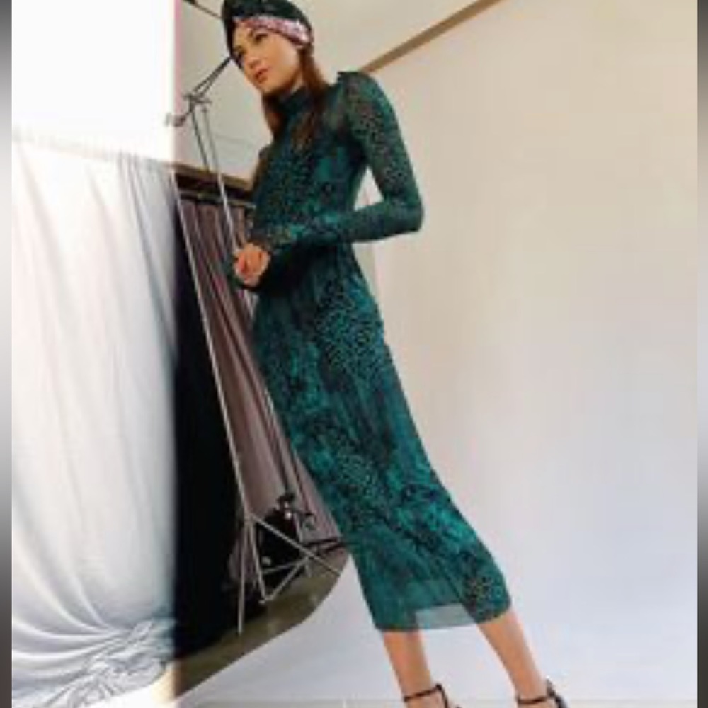 AFRM Shailene Mesh Dress - Teal Animal size large worn once